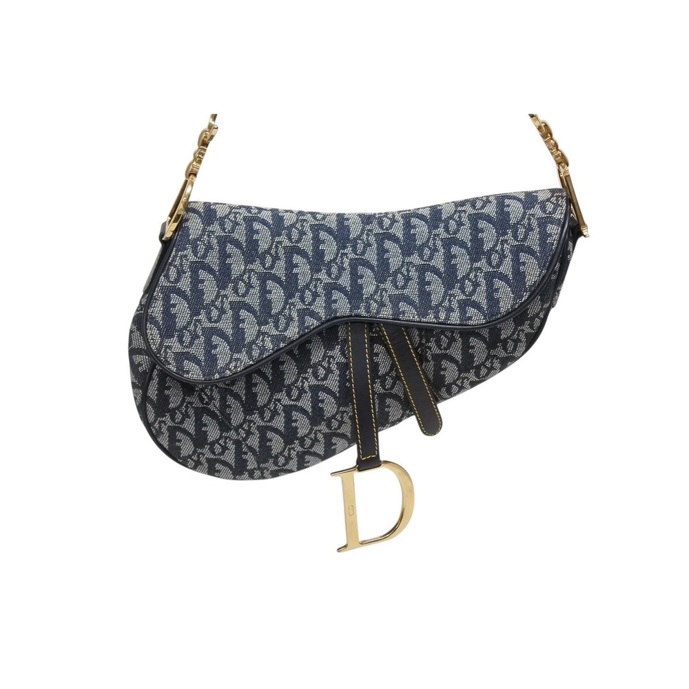 Christian Dior Trotter Saddle Bag Galliano canvas leather Navy Blue - Picture 2 of 10